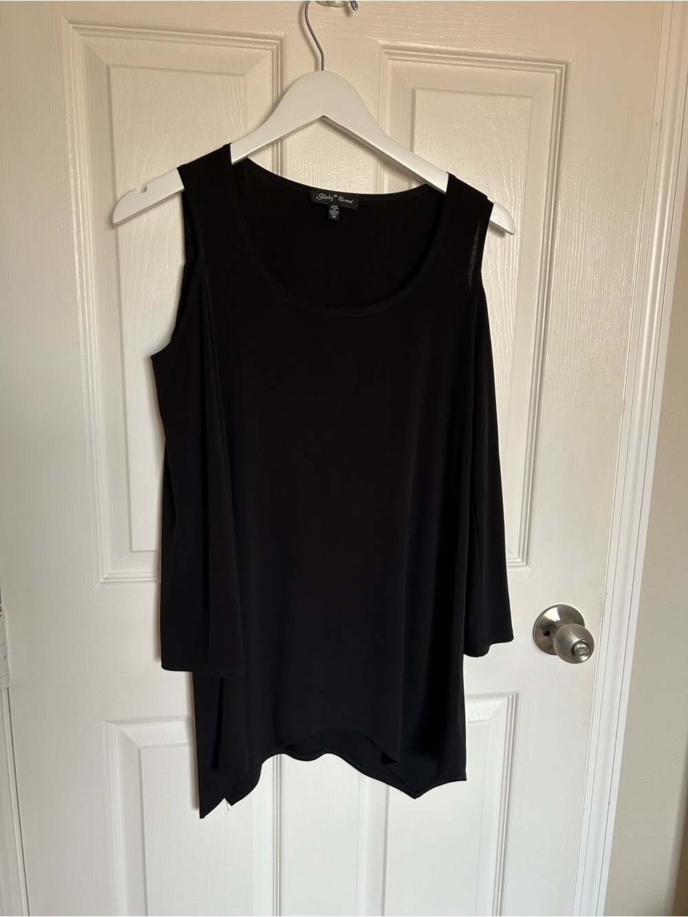 Slinky Brand Black Cold Shoulder Tank with Draped Hem Made in USA Size M